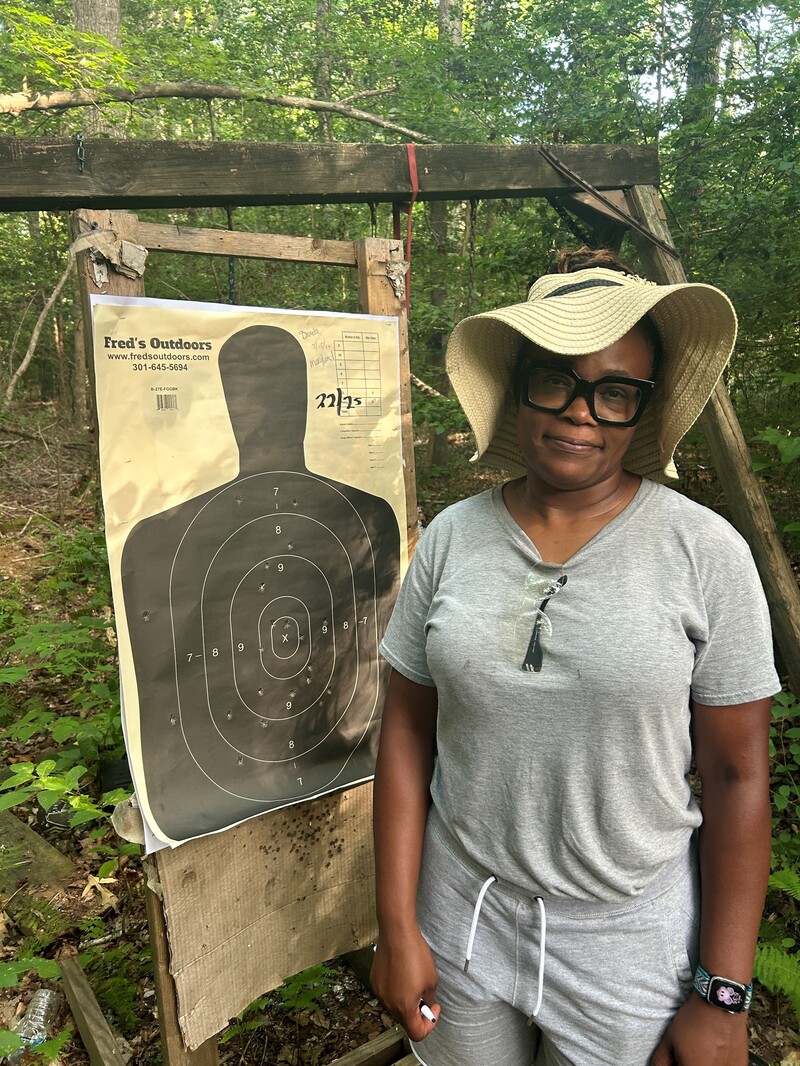 Danita, our client is doing gun shooting practice. She is standing in a range located in Maryland