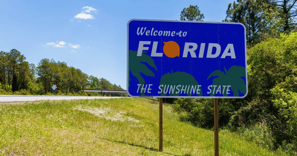 Welcome to Florida road sign for multi-state travel